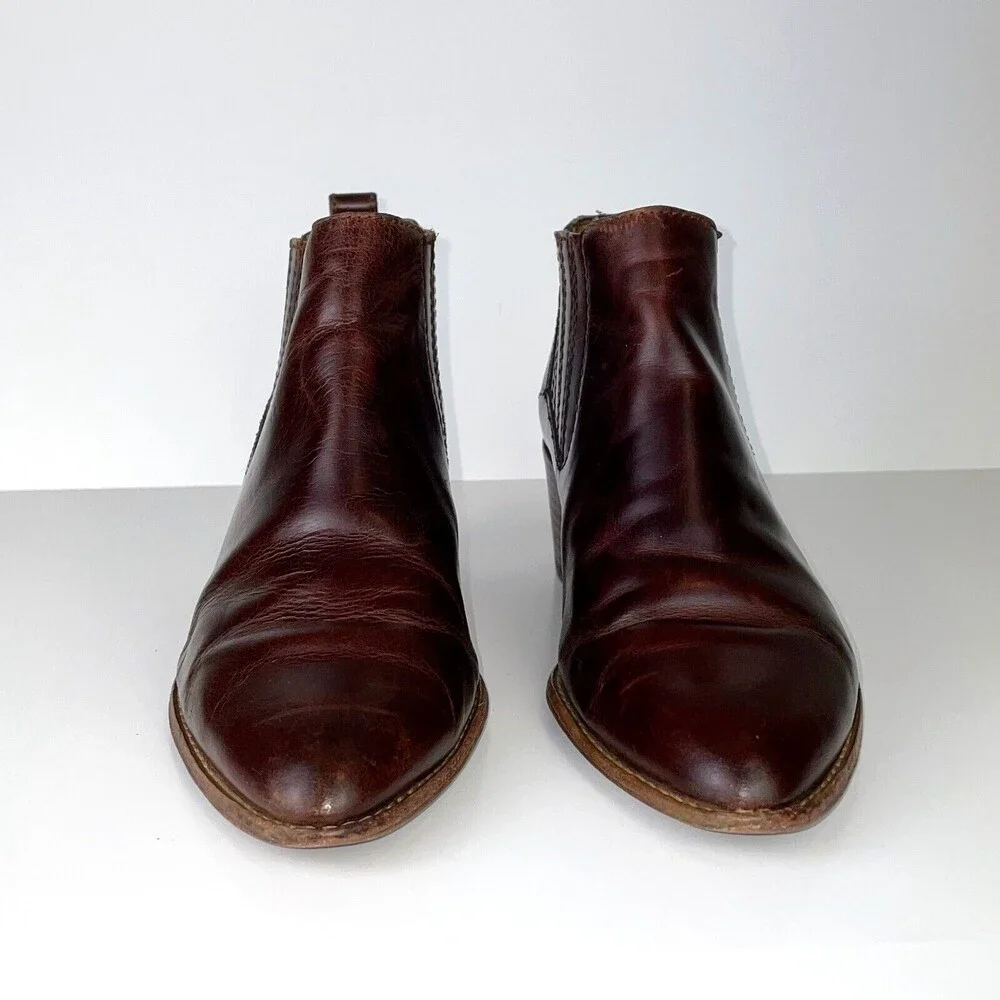 Madewell Bonham Boot Chelsea Western Ankle Bootie Cherry Wood Brown Leather Sz 8